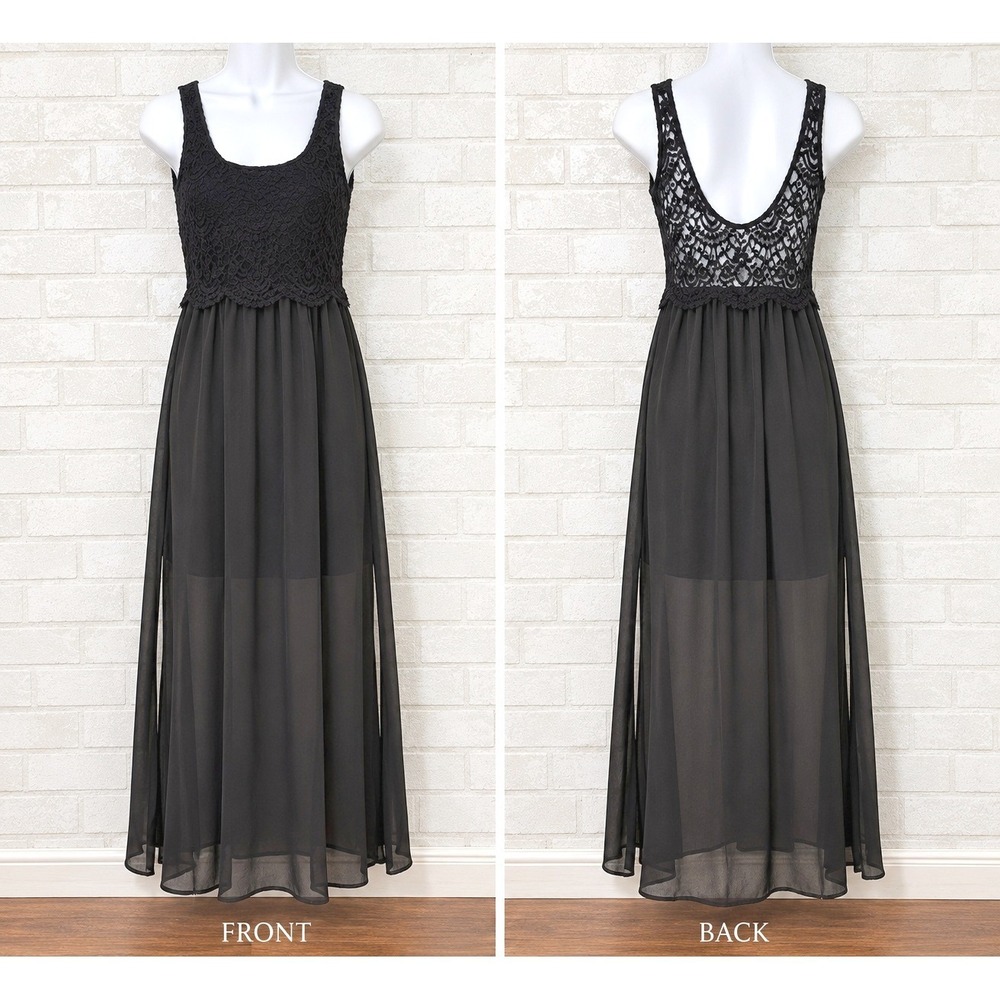 Womens Black Lace Whimsigoth Maxi Dress Size 4 Goth Sheer Dark Victorian Witchy